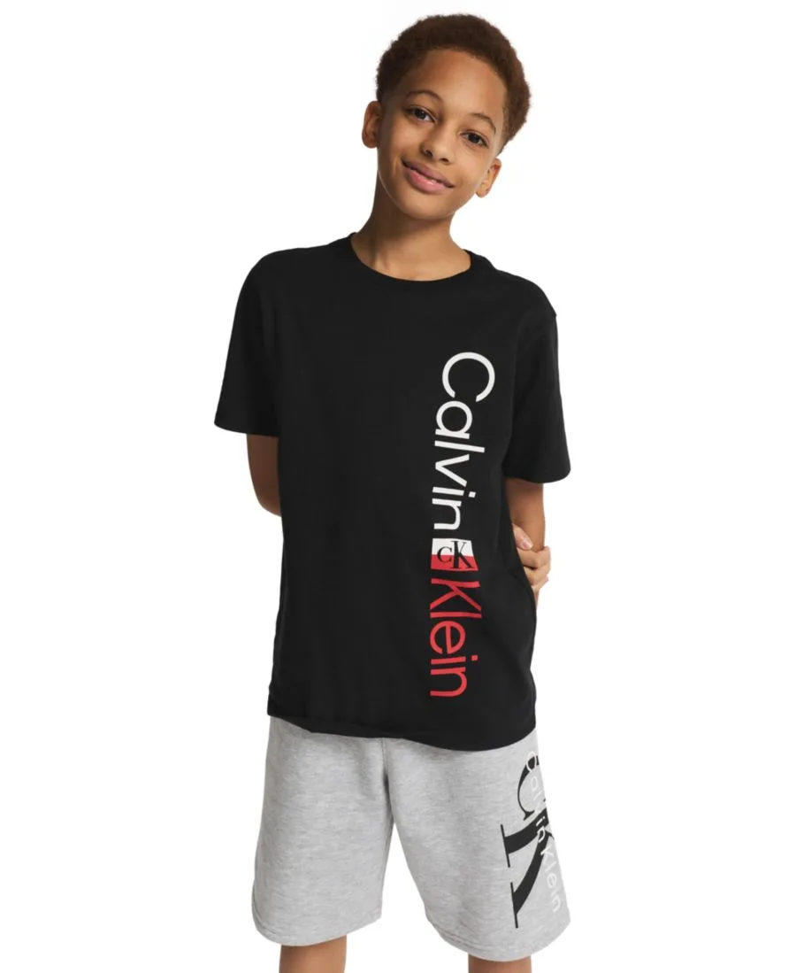 Детские шорты CK Graphic Knit Pull-On Shorts (размер 8-20) из трикотажа с графическим принтом Calvin Klein, светлый-серый heather