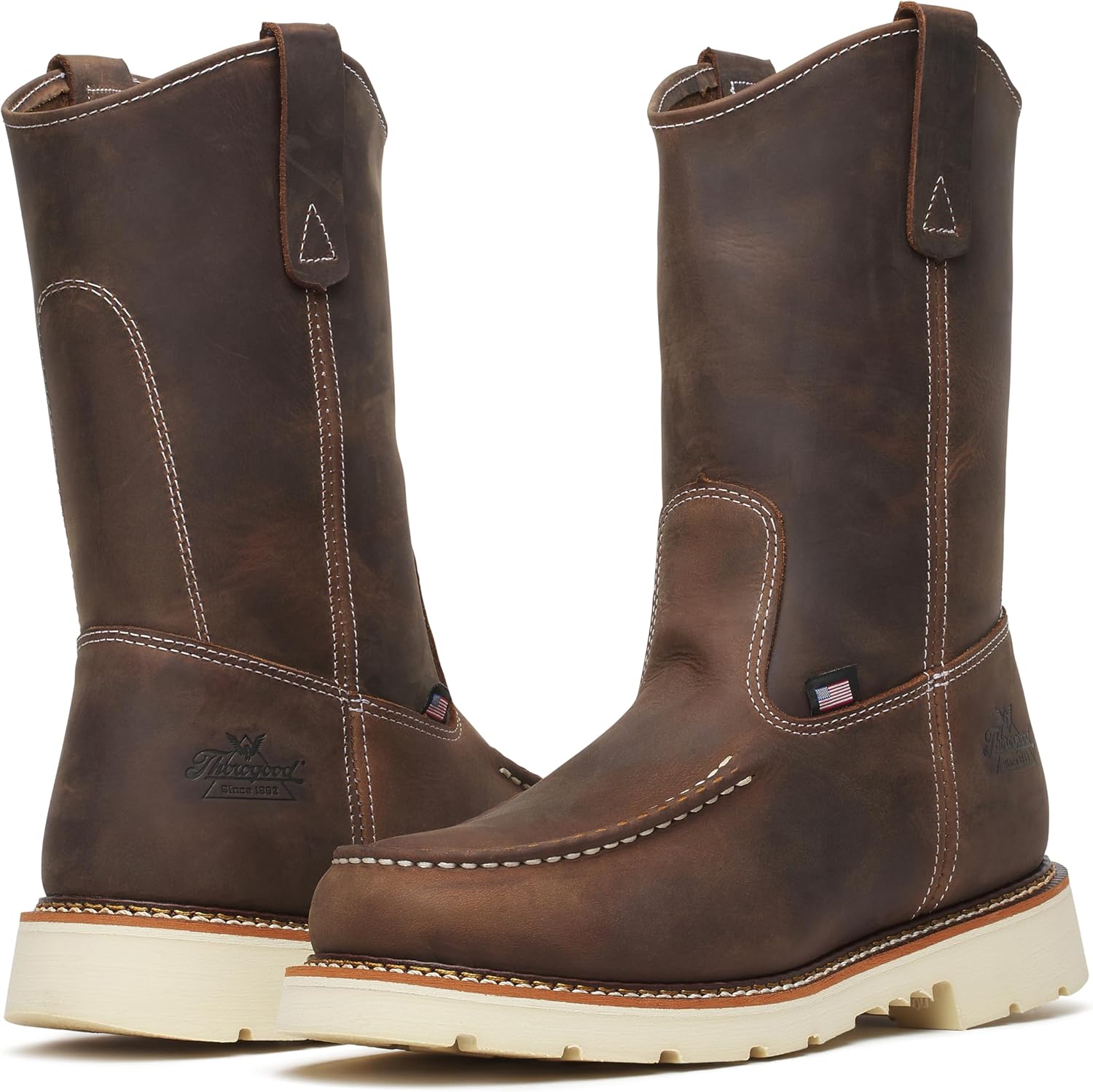 Ботинки Thorogood American Heritage - модель 11 с мыском Мок Тоу для мужчин, для промышленного и строительного использования, из прочной кожи, противоскользящие и маслостойкие, Crazy Horse — фото 3