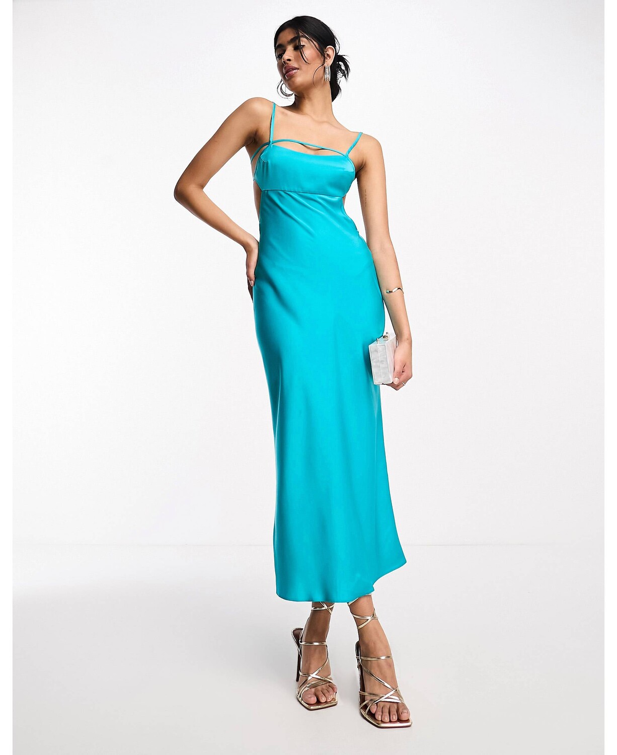 

Бирюзовое атласное платье миди с эластичными бретельками и открытой спиной ASOS DESIGN, Зеленый, Бирюзовое атласное платье миди с эластичными бретельками и открытой спиной ASOS DESIGN