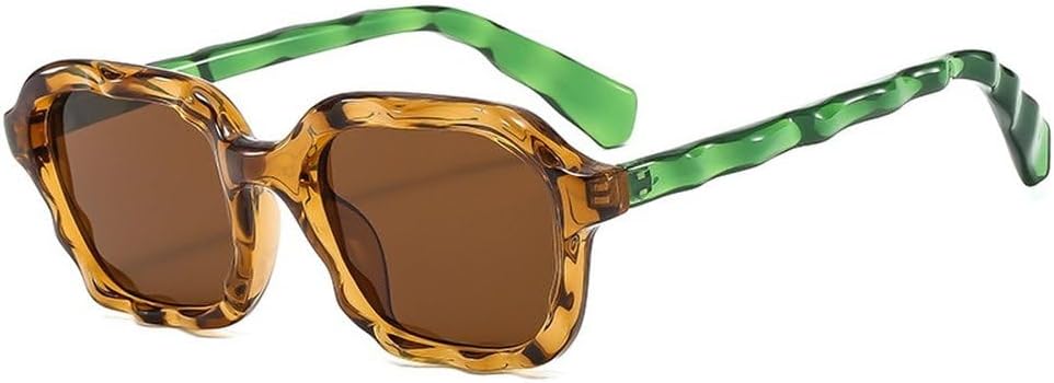 

Винтажные квадратные солнцезащитные очки необычной волнообразной формы для женщин, модные двухцветные, с защитой от УФ-излучения UV400, для мужчин SKFGNX, Tea Green Tea