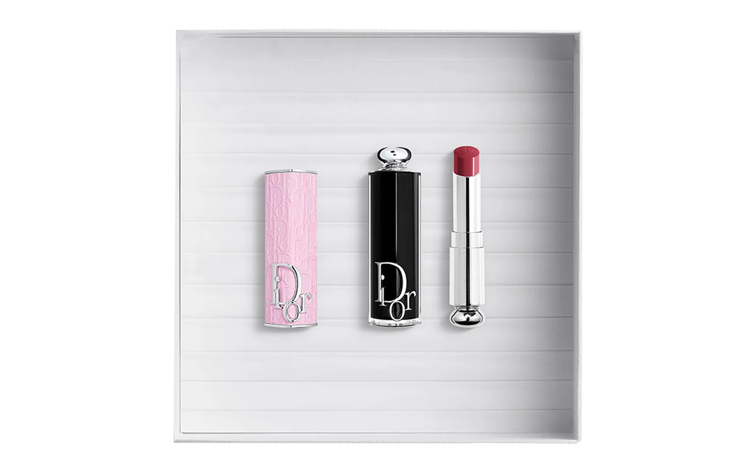 DIOR Помада с серебряным плетеным узором, глянцевая, прозрачная, легко растушевывается, увлажняющая, Rose Pink Printed Lipstick Case+Lip Gloss #667 DIORMANIA Cherry Blossom White Peach