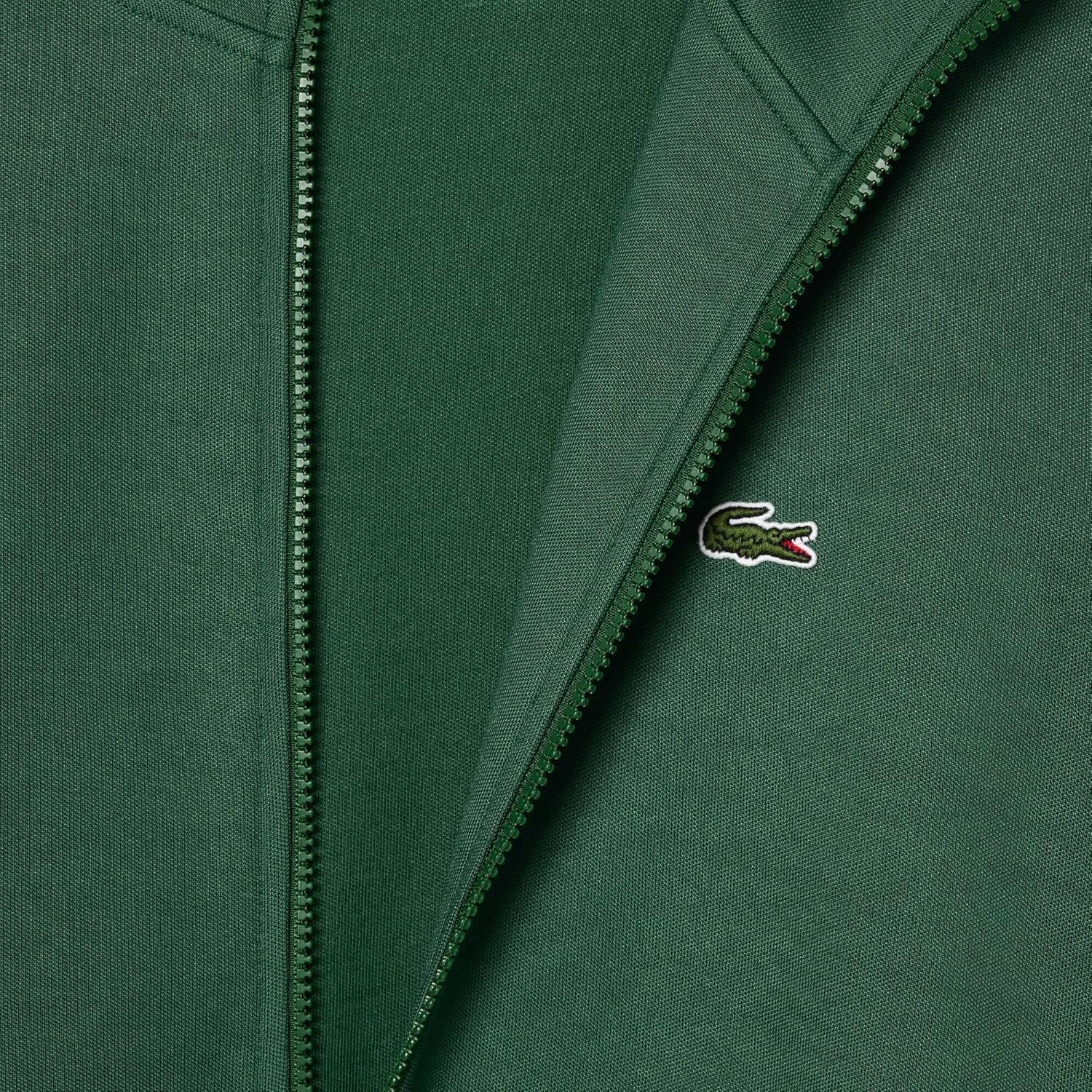 Толстовка Lacoste, мужская, Regular Fit, с полной молнией и полосатой деталью на рукаве, зеленый — фото 4