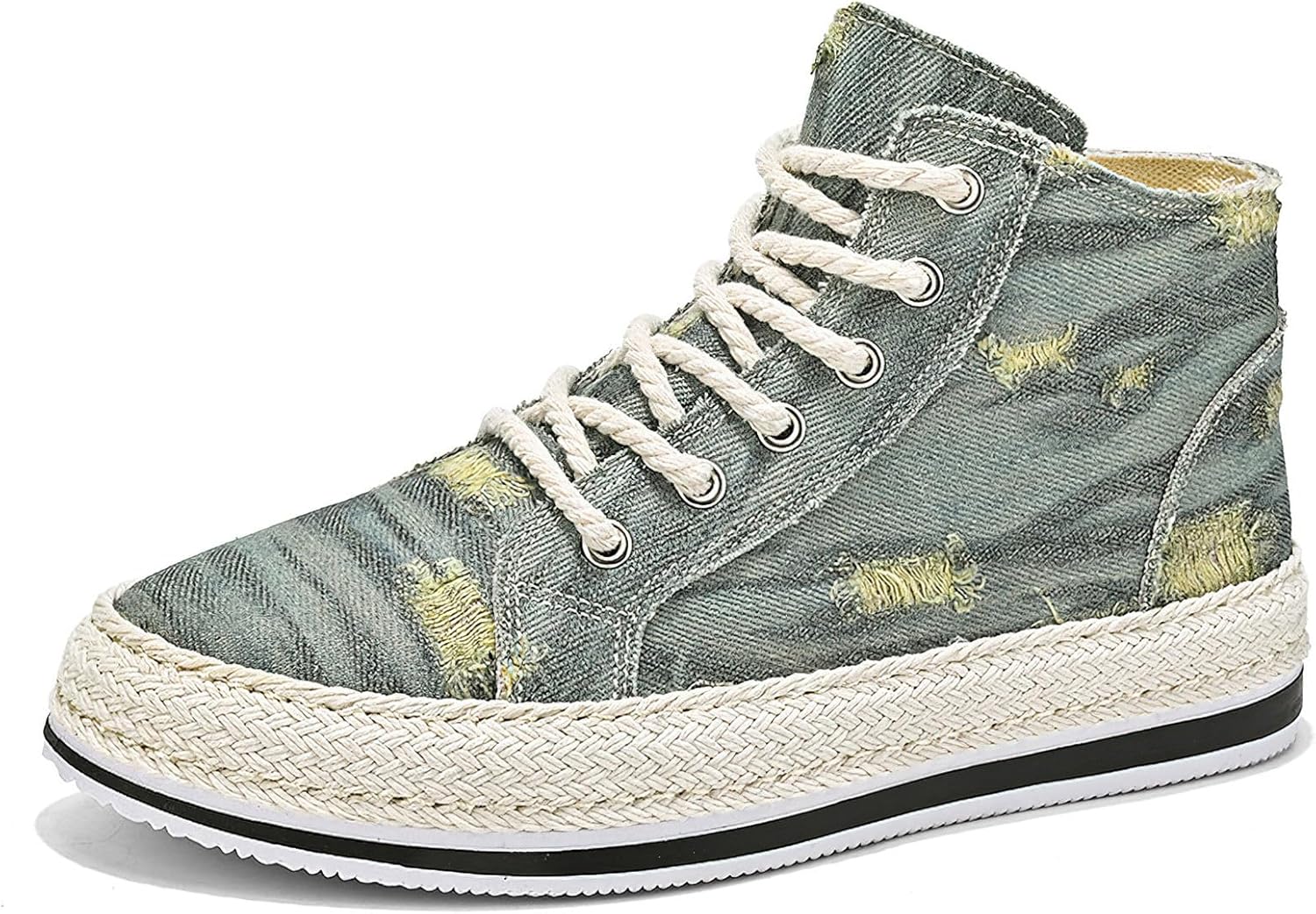 

Мужские высокие джинсовые кроссовки Exusiai с эффектом потертости, для скейтборда, дышащая ткань, противоскользящие, для улицы и повседневной носки, хорошее сцепление, шнуровка, круглый носок, зеленый