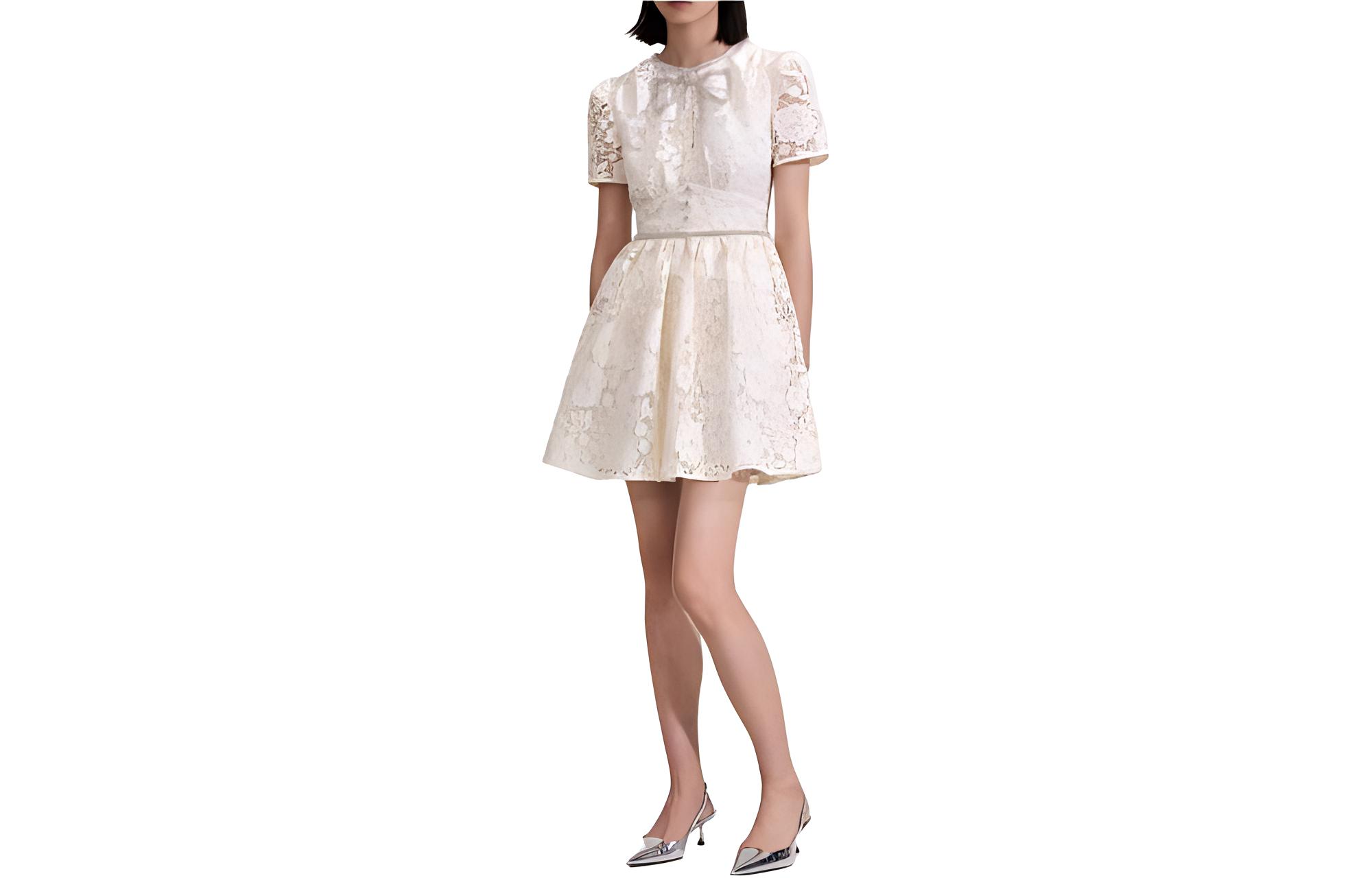 

Self-portrait Женское платье с коротким рукавом Self portrait кремовое