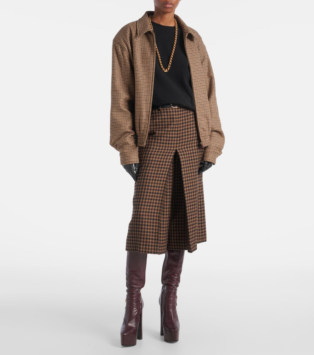 Стеганая куртка с узором гусиная лапка Saint Laurent, Beige/Marron/Noir — фото 2