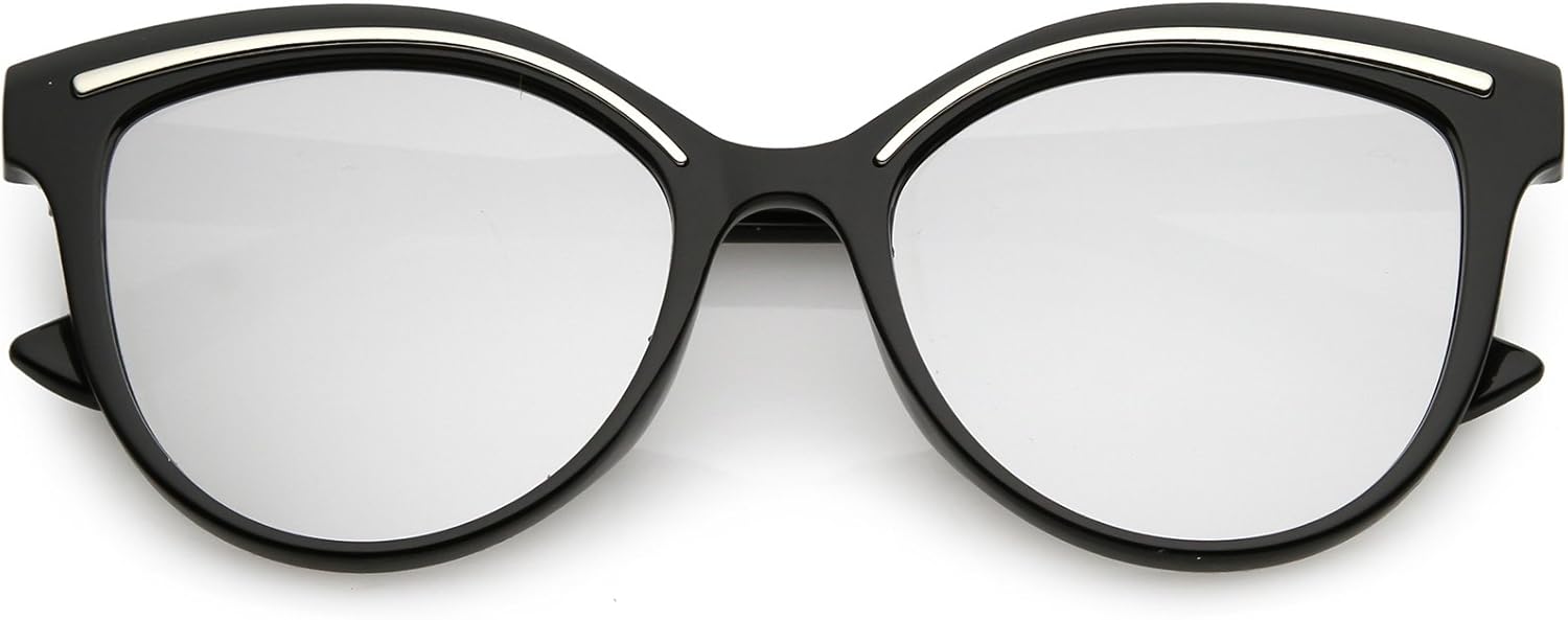 

zeroUV - Современные солнцезащитные очки в форме «кошачий глаз» с металлическими элементами, круглыми цветными зеркальными линзами и плоскими линзами, диаметр линз 53 мм, Black Silver / Silver Mirror