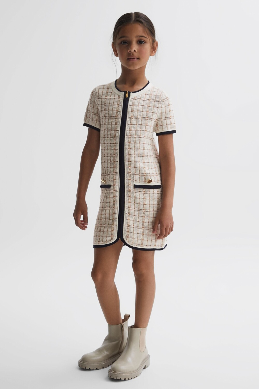 

Платье Mila из твила с короткими рукавами Reiss, розовый