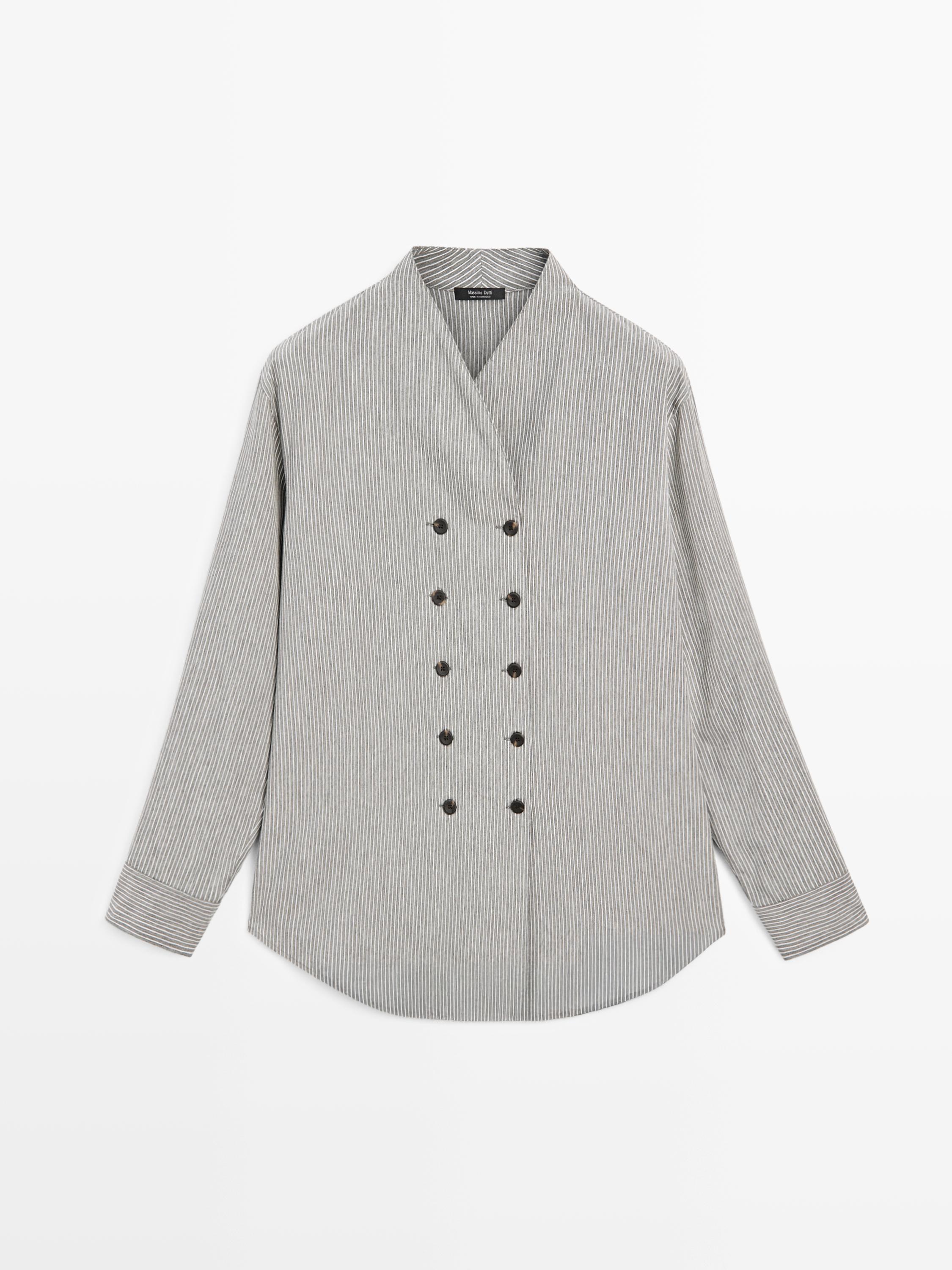 Летящая рубашка в полоску с деталями пуговиц Massimo Dutti, grey — фото 2
