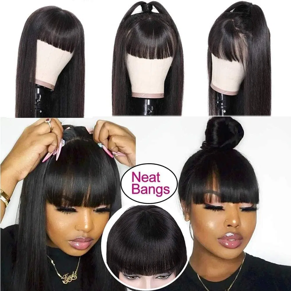 Прямой парик из натуральных человеческих волос Silky Straight с челкой Tmbitto — фото 2