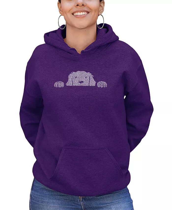 

Женская толстовка с капюшоном Peeking Dog Word Art LA Pop Art, фиолетовый