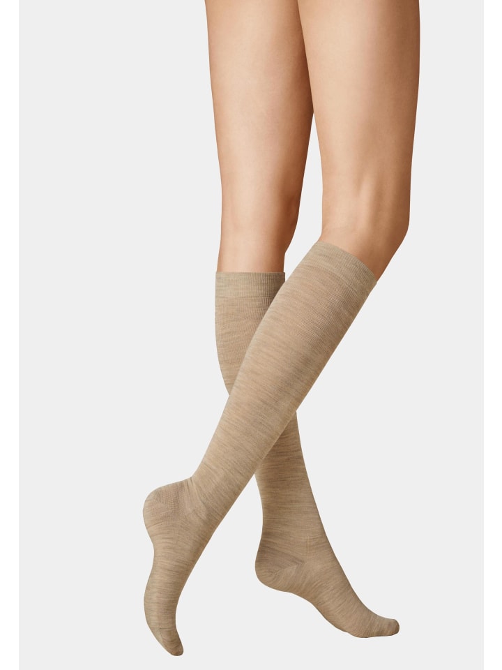 

Kunert Высокие носки до колена из мягкой шерсти и хлопка, бежевого меланжа