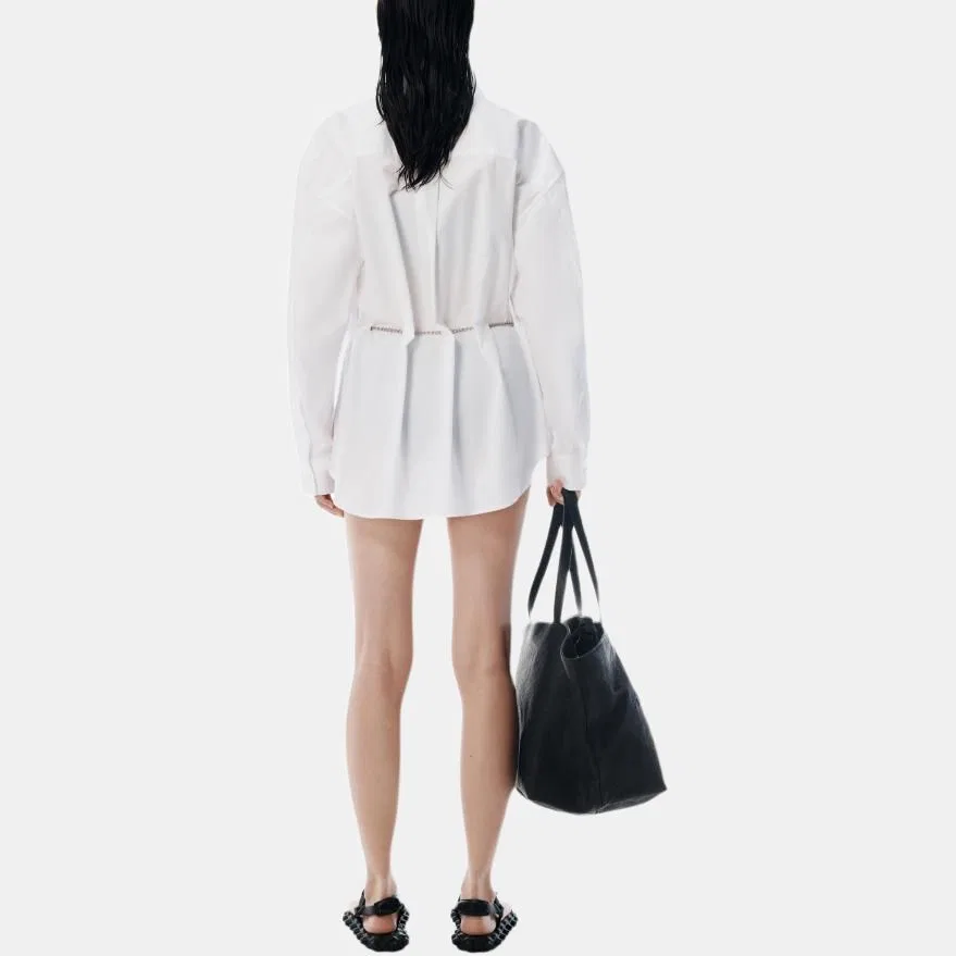 Рубашка с длинным рукавом, воротником и цепочкой на поясе Alexander Wang, White — фото 3