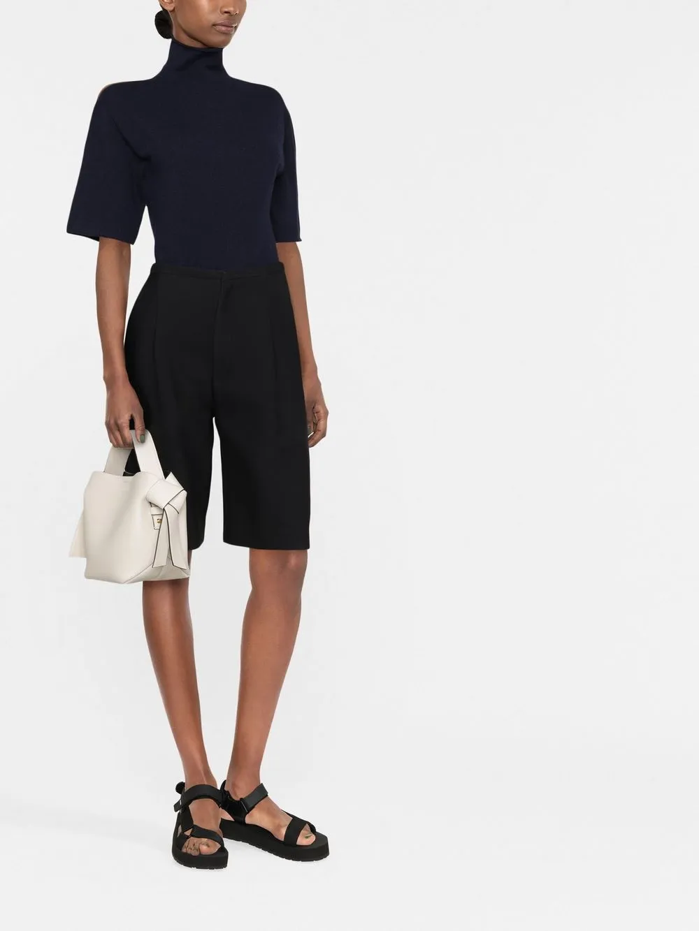 Трикотажный топ с высоким воротником и короткими рукавами JIL SANDER, синий — фото 2