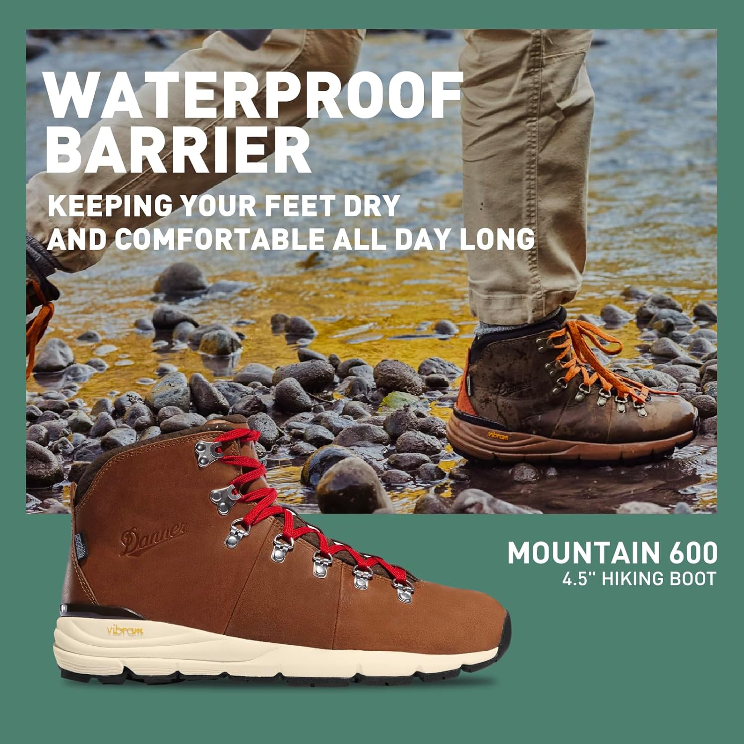 Водонепроницаемые туристические ботинки Danner Mountain 600 для мужчин - легкий, прочный верх, дышащая подкладка, стелька с тройной плотностью и подошва Vibram с отличным сцеплением, коричневый — фото 2
