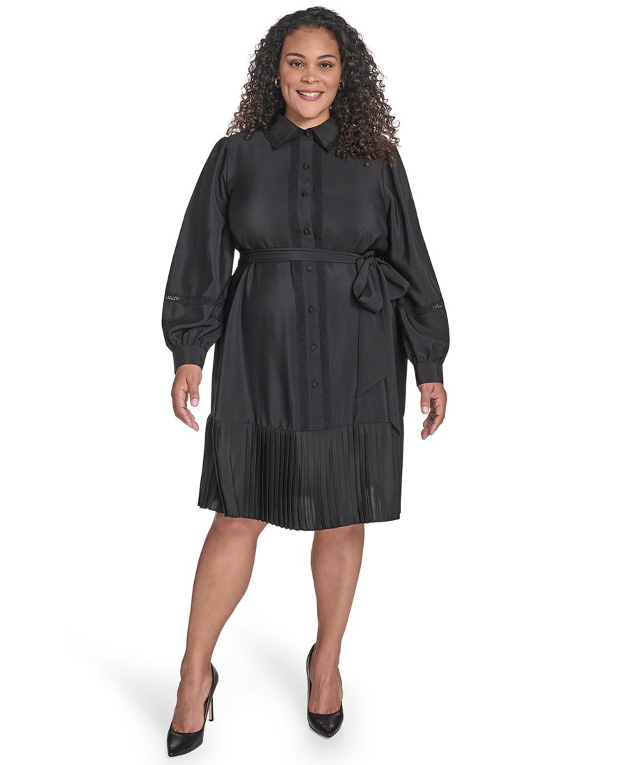 

Плиссированное короткое платье-рубашка больших размеров Eliza J, Black/ivory