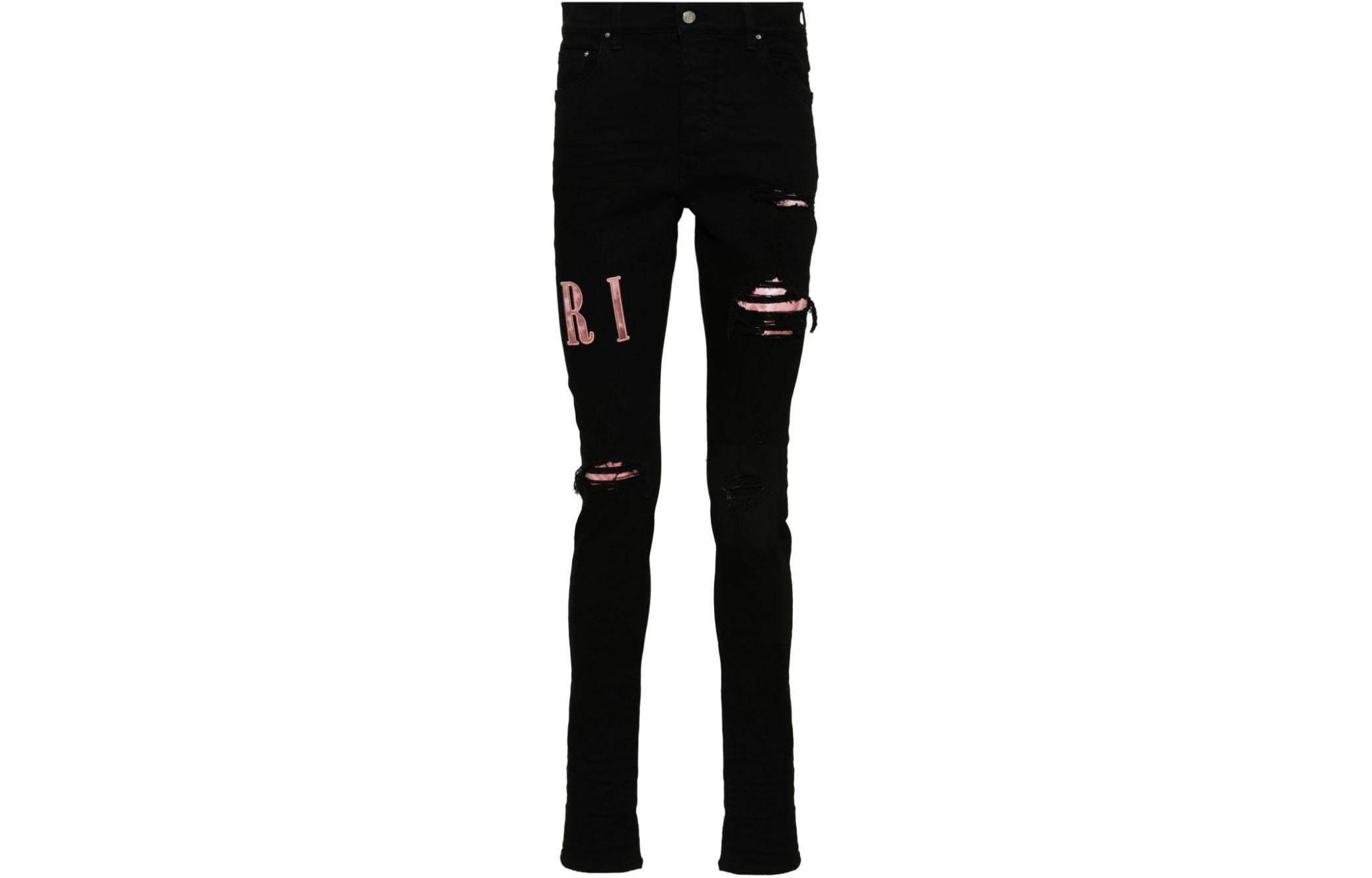 

Чёрные облегающие джинсы AMIRI с вощёным логотипом аппликацией