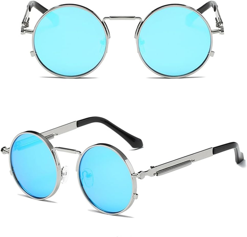 

Винтажные мужские солнцезащитные очки для женщин в стиле панк, металлическая оправа, круглые солнцезащитные очки для мужчин, защита от ультрафиолета UV400 HDUBFY, C7 Silver-blue