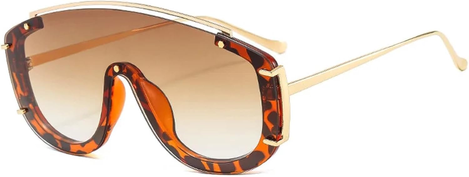 

Модные солнцезащитные очки большого размера для женщин в стиле ретро с заклепками, для мужчин – разноцветные градиентные солнцезащитные очки с защитой от УФ-излучения UV400 TVTBBVV, Leopard Tea Gradient