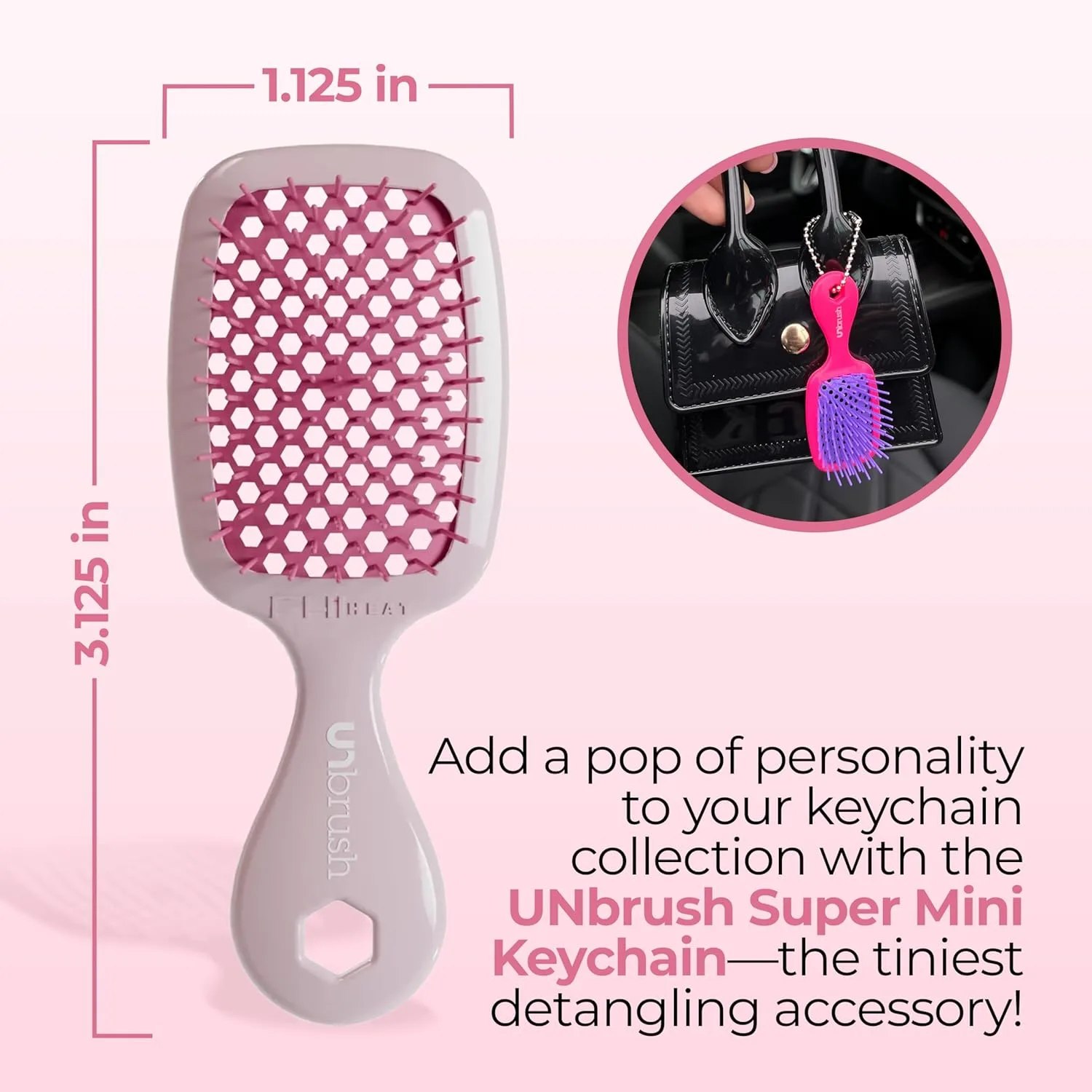 Брелок-расческа FHI Heat UNbrush Super Mini - коллекционный миниатюрный аксессуар для сумок и ключей - для любительниц красоты., Peony — фото 4