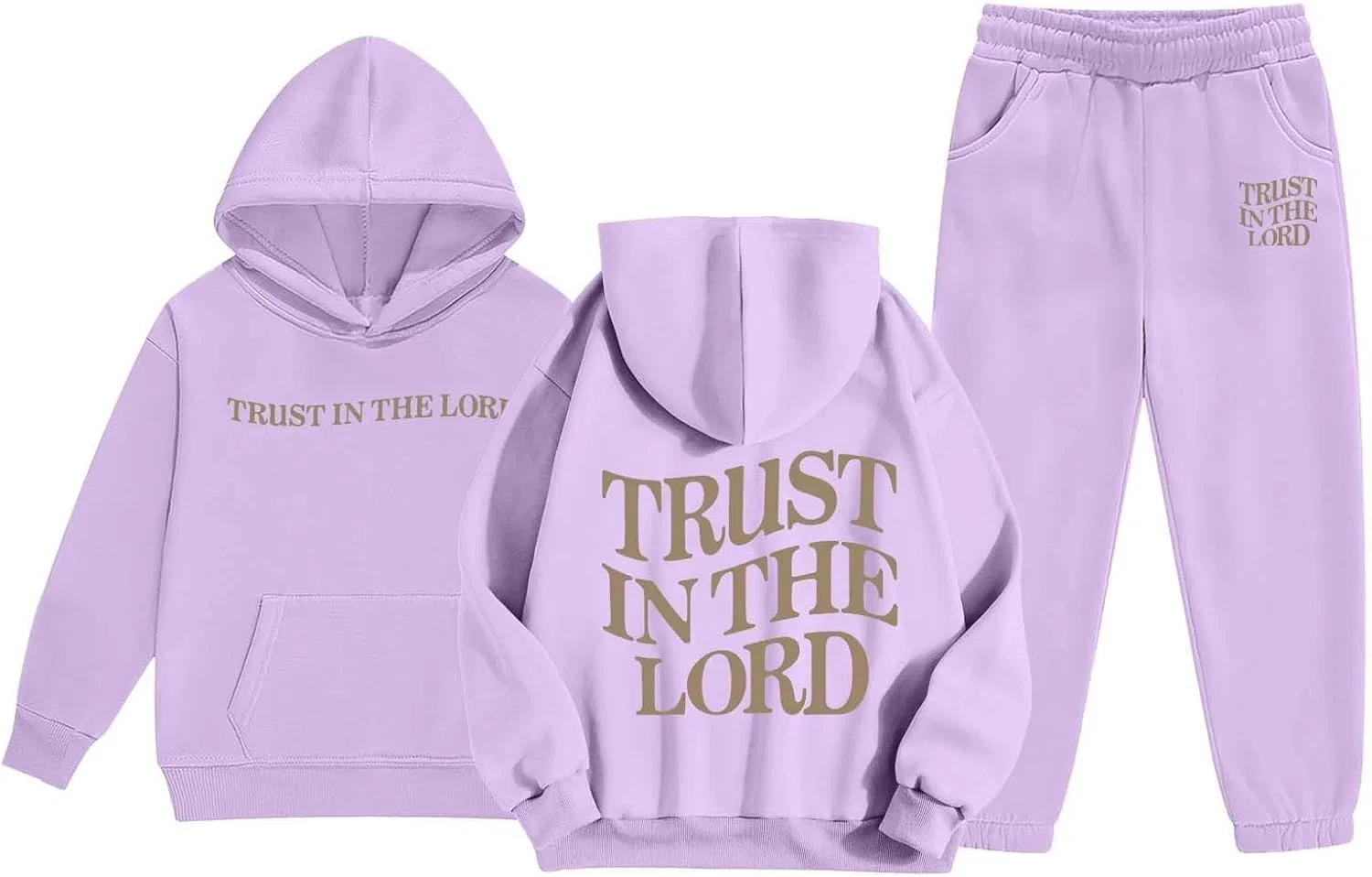 Детский спортивный костюм с принтом Trust in the Lord Jesus, фиолетовый — фото 4
