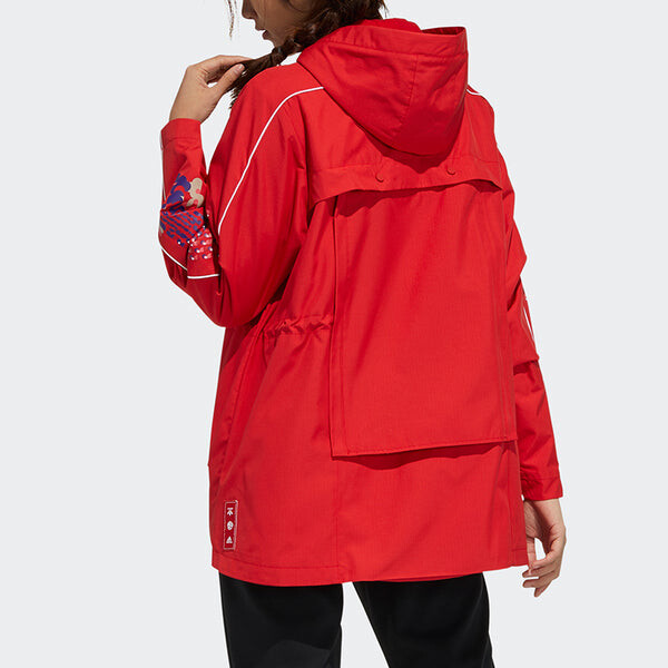 Куртка (WMNS) adidas Cny Jkt Warm New Year Series Sports Printing Pattern Hooded Fleece Lined Jacket Red, красный — фото 3