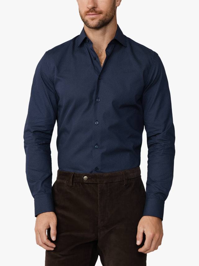 

Хлопковая поплиновая рубашка с длинными рукавами в горошек Hackett London, Midnight Blue