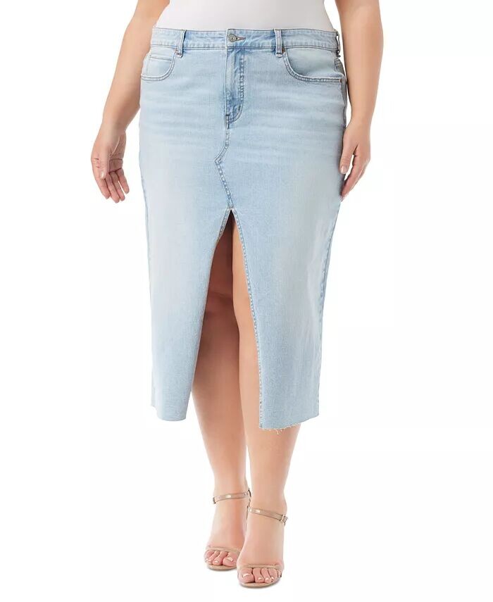 

Модная джинсовая юбка-миди больших размеров с разрезом спереди Jessica Simpson, синий