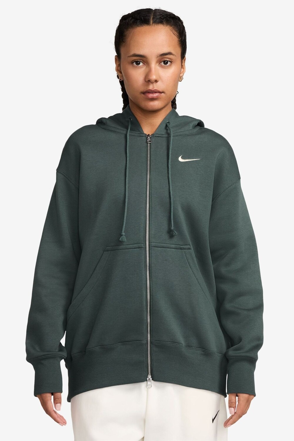 

Толстовка большого размера с капюшоном на молнии с мини галочкой Phoenix из флиса Nike, зеленый
