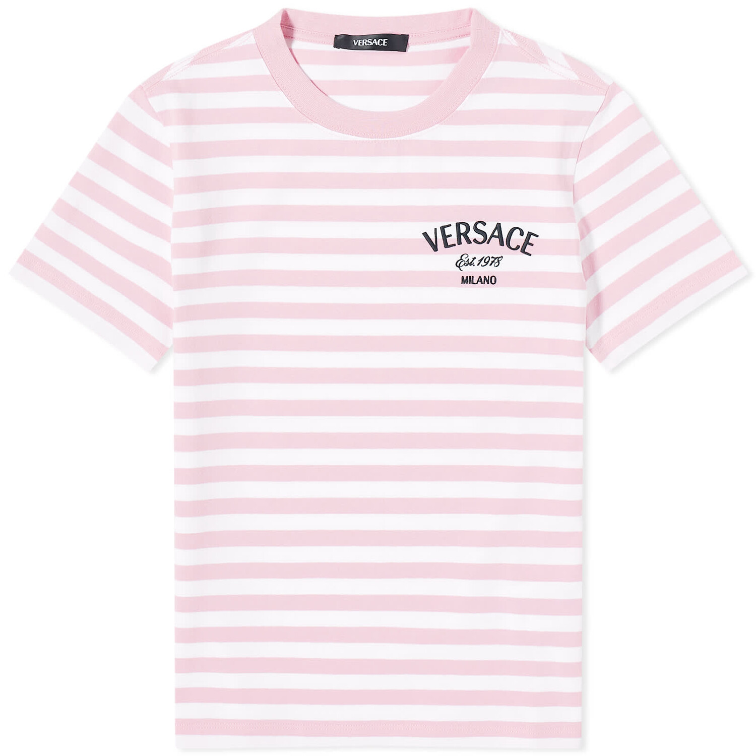 

Футболка Versace Fitted Stripe Logo, цвет White, Pink & Multi