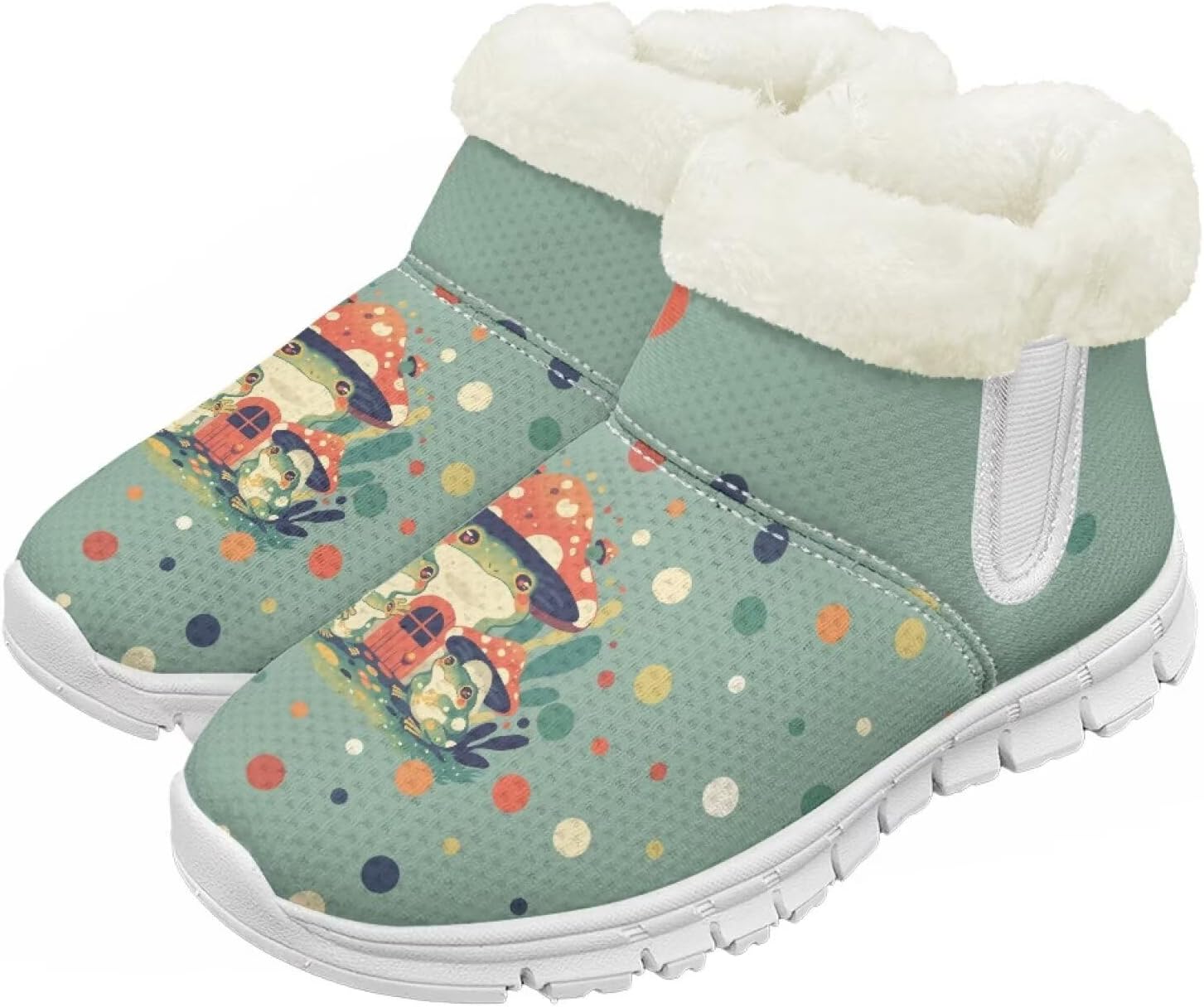 

Детские зимние сапоги для девочек, водонепроницаемые, противоскользящие, для холодной погоды, с искусственным мехом, походные ботинки Goronwyfloyd, Frog Mushroom