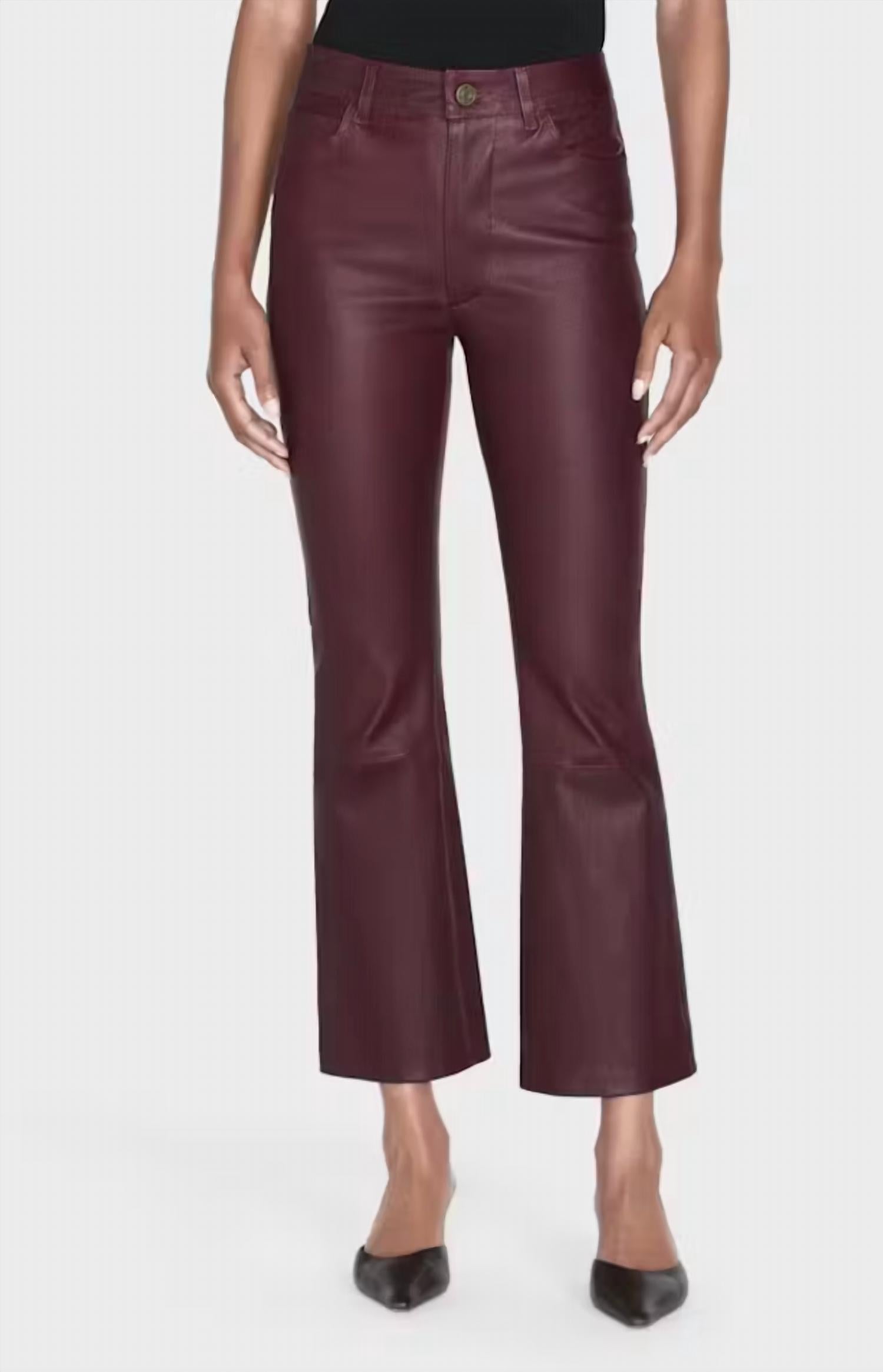 

Кожаные укороченные джинсы-клеш цвета вино FRAME, Leather Wine