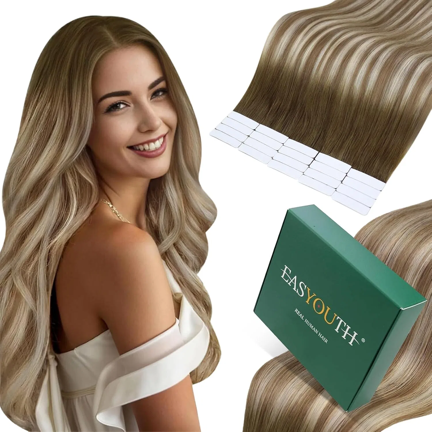 Наращивание волос на лентах «Tape-In Extensions» от Easyouth, натуральные волосы, омбре, 30 см, 30 г, 20 шт. Easyouth, 1-10 #3/8/22