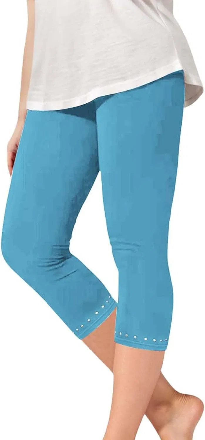 Леггинсы 3/4 с кружевным поясом, Sky Blue-1