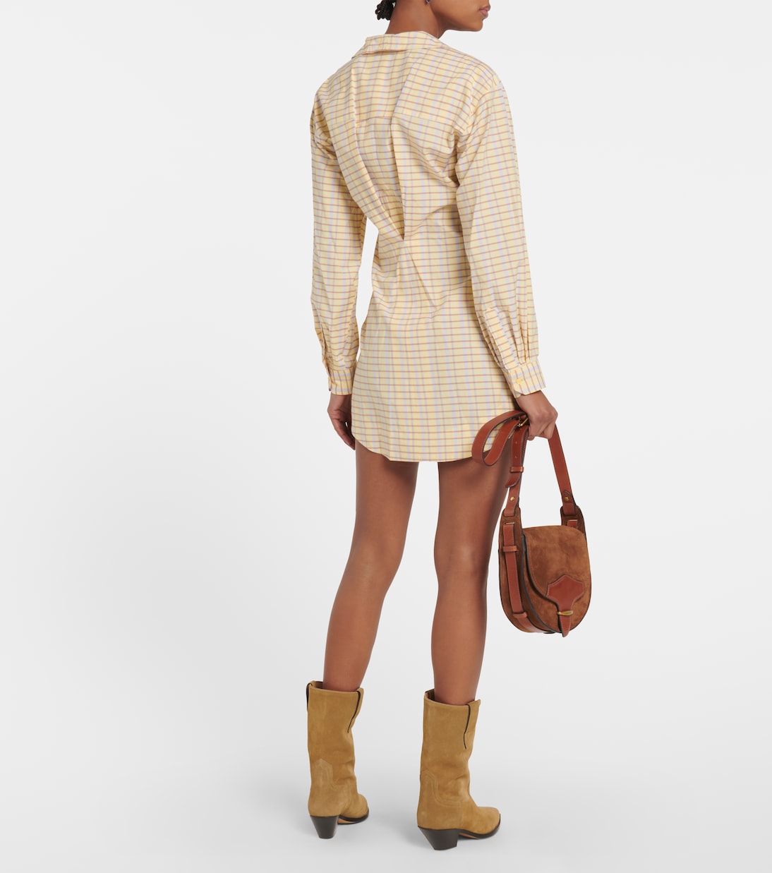 Мини-платье из хлопка и шелка в коралловую клетку Isabel Marant, Light Yellow — фото 3