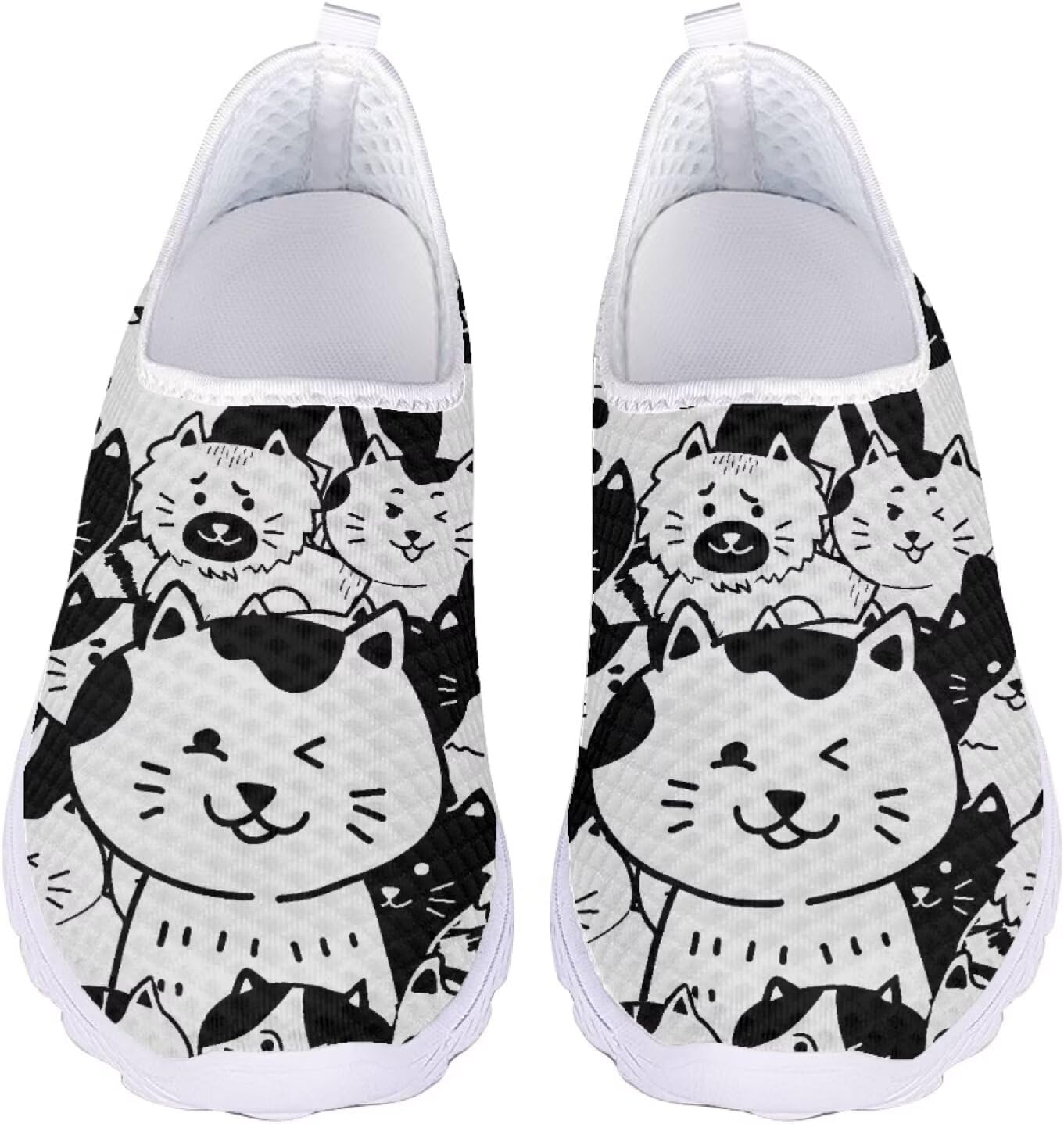 

Кроссовки Jeiento Cat Sheos для женщин и мужчин, слипоны, сетчатые, легкие, спортивная обувь, плоская подошва, широкий носок, обувь для ходьбы, белый