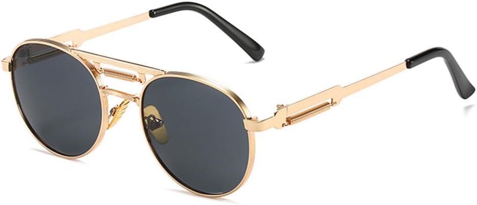 

Ретро-металлические панк круглые солнцезащитные очки для женщин, прозрачные зеркальные линзы с градиентным переходом, защита от УФ-излучения UV400, солнцезащитные очки для мужчин generic, Golden Grey