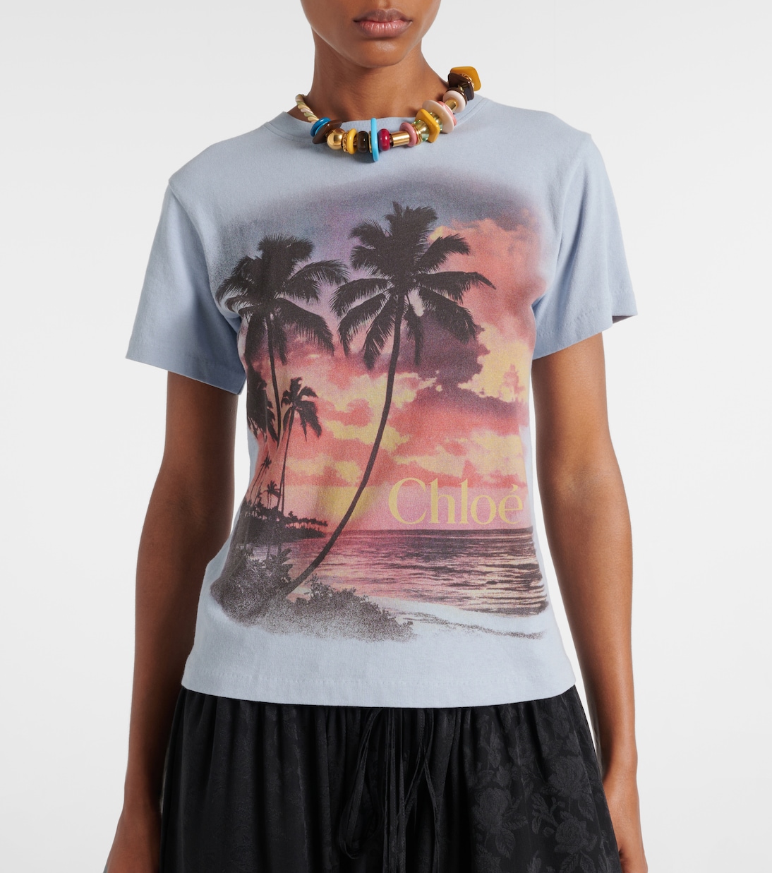 Футболка из хлопкового джерси с принтом Chloé, Foggy Blue — фото 4