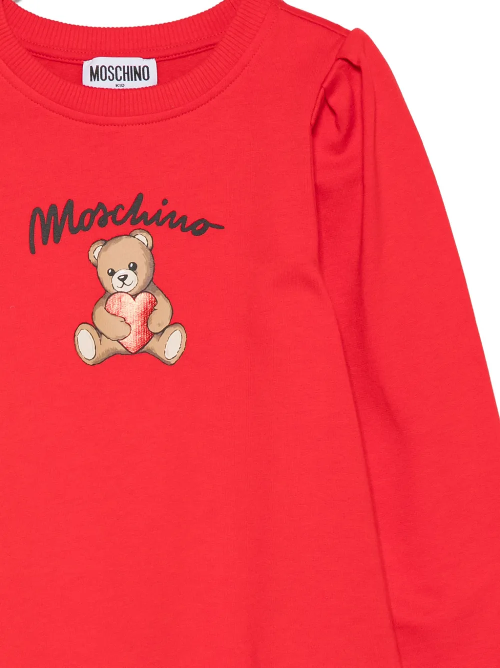 Платье с принтом «Тедди» и рукавами-буфами Moschino Kids, красный — фото 3