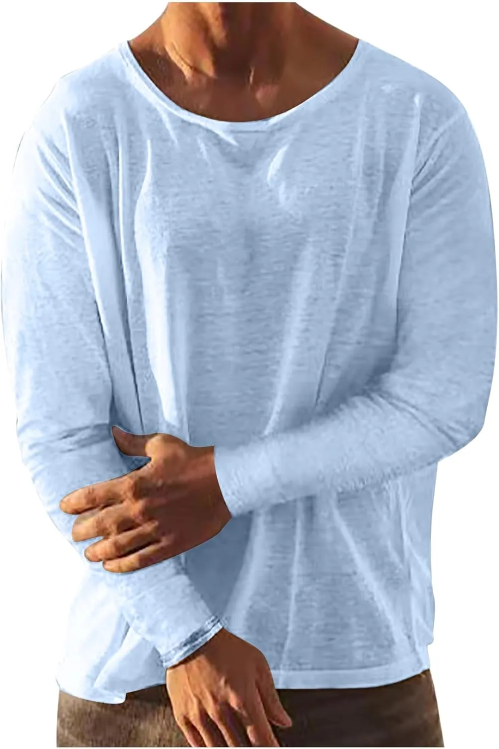 

Zeiyignr мужская рубашка из хлопка и льна, Casual, круглый вырез, легкая, с длинным рукавом