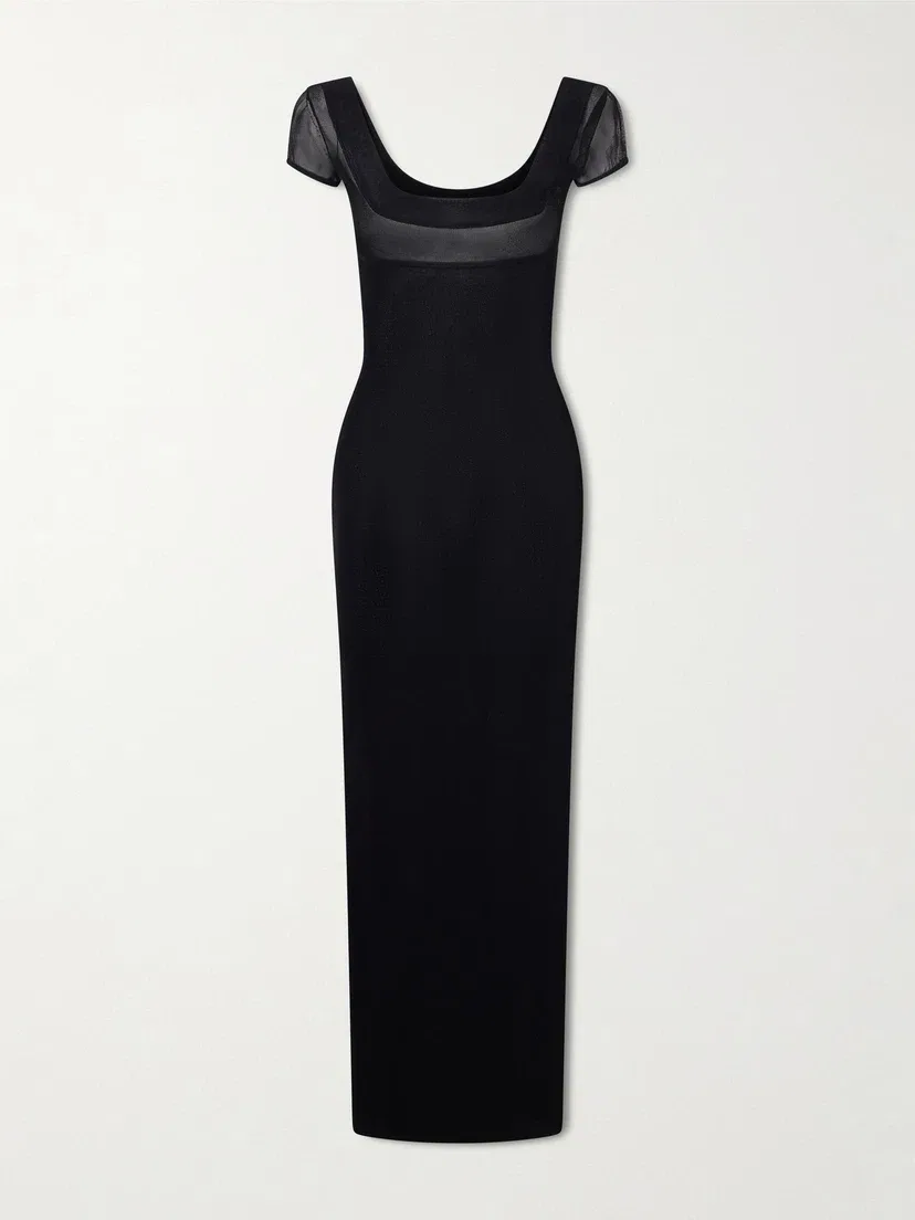 Вязаное платье макси SAINT LAURENT, черный