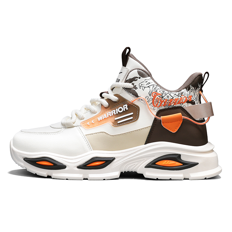 

WARRIOR Slip Resistant Abrasion Resistant Mid top Casual Shoes Men's White Brown Orange