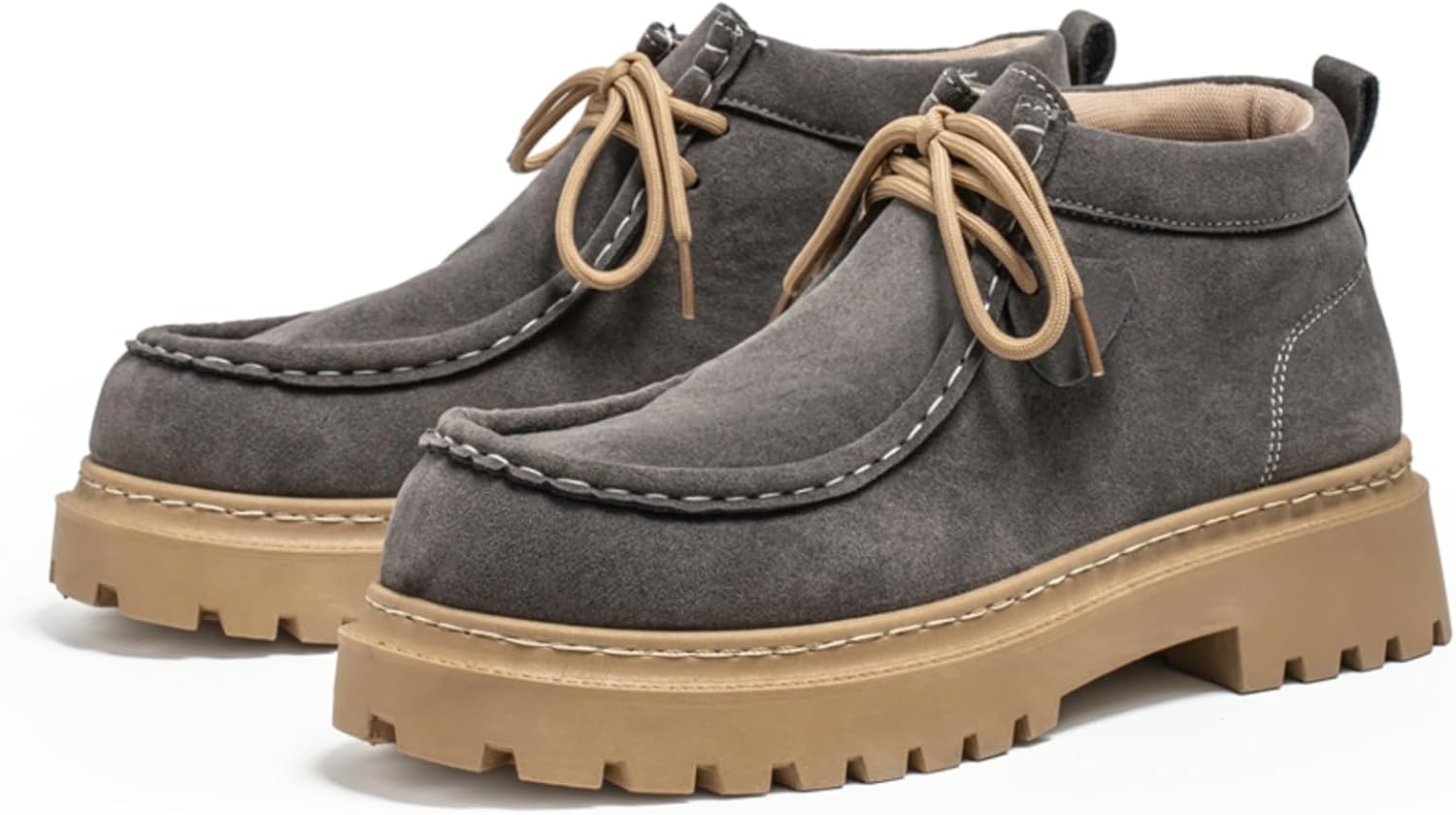 

Мужские замшевые ботинки чукка, средние по высоте, повседневные рабочие, прочные ботинки с массивной резиновой подошвой и контрастной строчкой, противоскользящая обувь на голенище для мужчин Kelibasi, серый