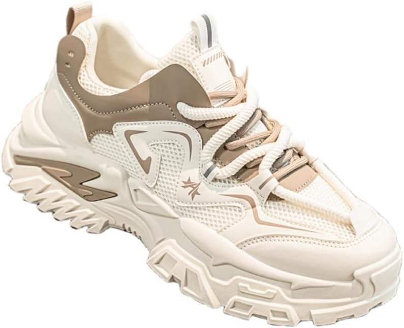 

Мужские повседневные спортивные кроссовки с дышащей сетчатой поверхностью, толстой подошвой, износостойкие, противоскользящие и модные для использования на улице Clolinde, белый/хаки