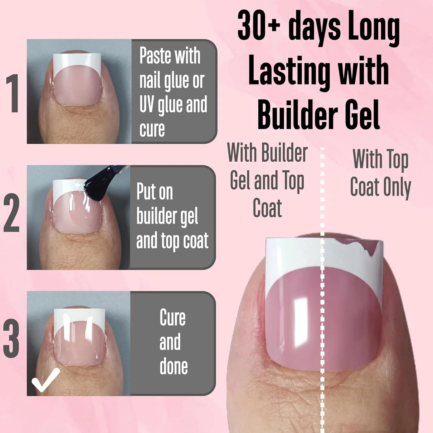Накладные ногти для педикюра NOVO OVO Sharp Square (детский розовый), 240 шт. Novo Ovo, Square French Tip Toe Nail Tips Baby Pink Eu — фото 4
