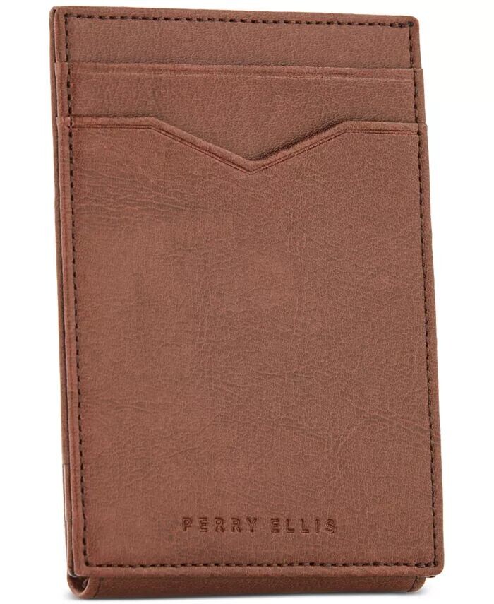 

Мужской кожаный футляр для карт с магнитом Perry Ellis Portfolio, коричневый