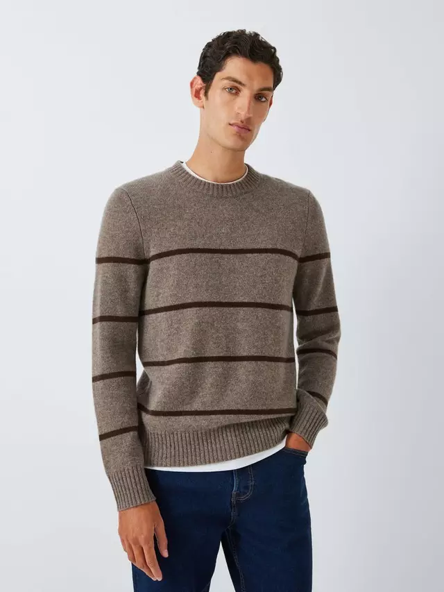 

Джемпер John Lewis Cashmere Crew Neck Wide Stripe Knit, цвет oatmeal/mole