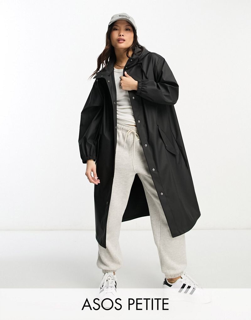 

Черная прорезиненная парка-дождевик ASOS DESIGN Petite