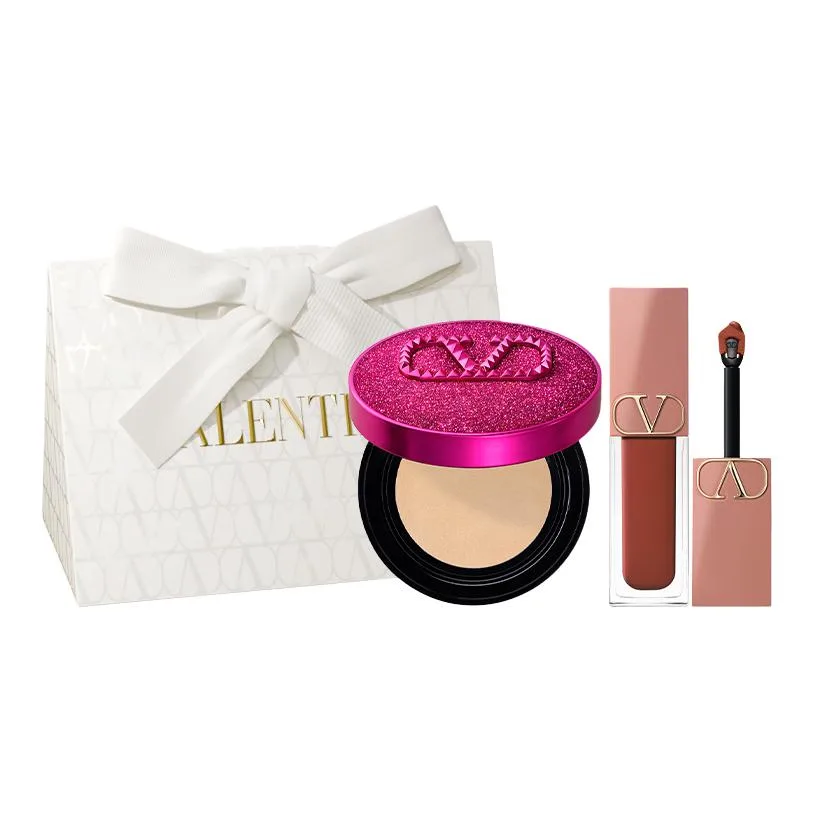 Valentino Набор косметики Fantasy Pink Limited Edition Air Cushion Lip Cream Box, Hydrating Cushion Powder #LA1+Bare Tube Lip Balm #113R — фото 4
