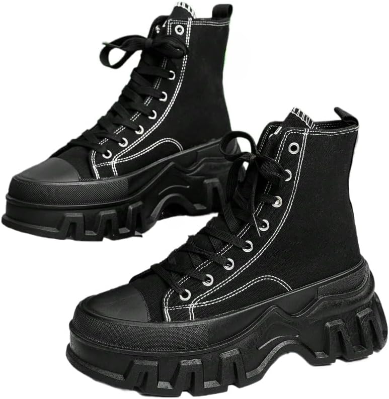 

Кеды на высокой подошве унисекс из холста, удобные с шнуровкой, уличная обувь для мужчин, большие размеры, кроссовки для повседневной носки и городских образов Ctkvbmeoi, черный