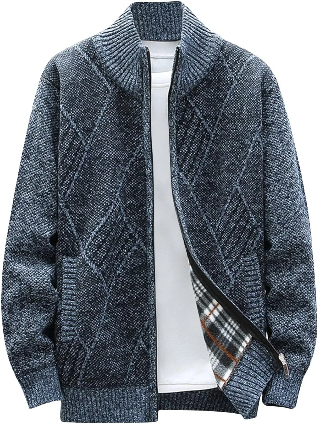 

Мужской вязаный кардиган с подкладкой из флиса, стойка, длинные рукава